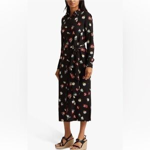 Lauren Ralph Lauren BLACK Label Fayella Printed Shirt Maxi Dress pockets Size 4
